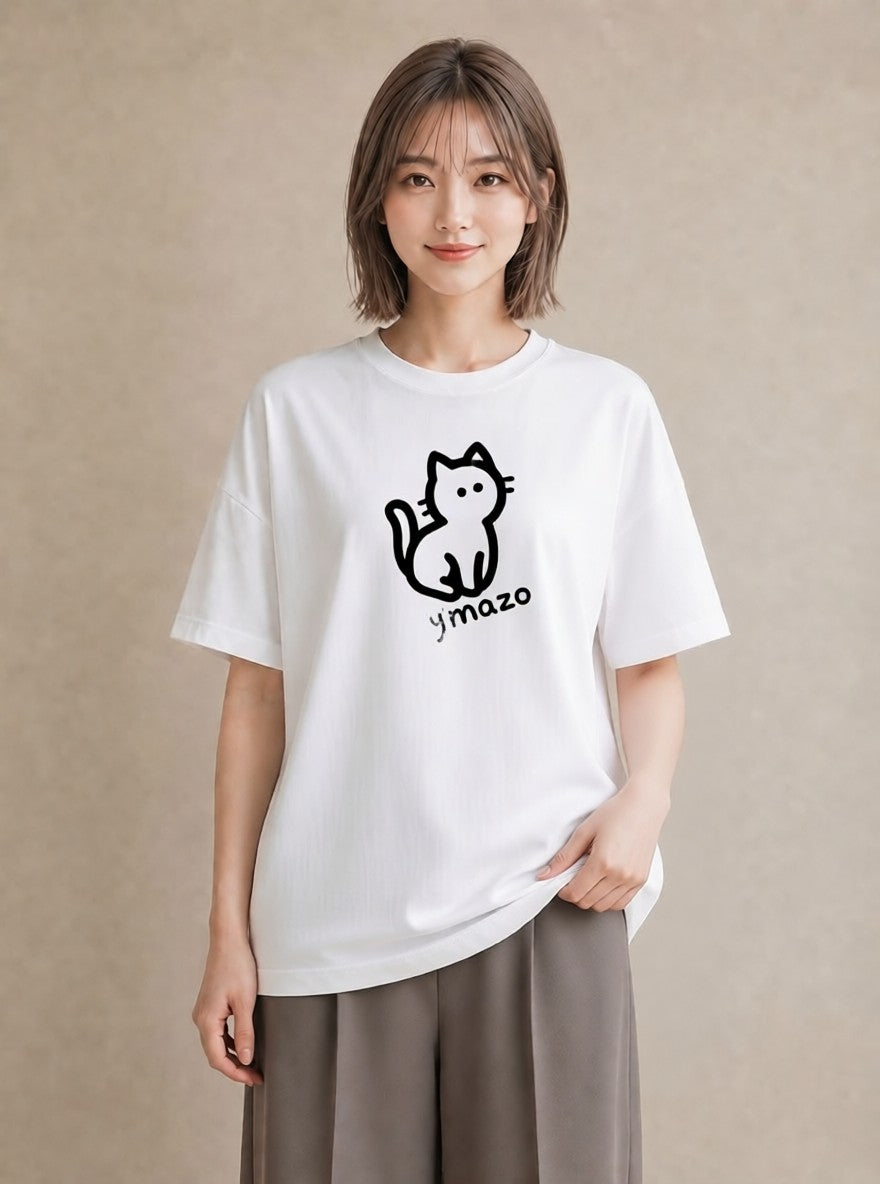 プリントTシャツ レディース 猫 ねこ ネコ イラスト 女子会 お揃い 白T YMAZO