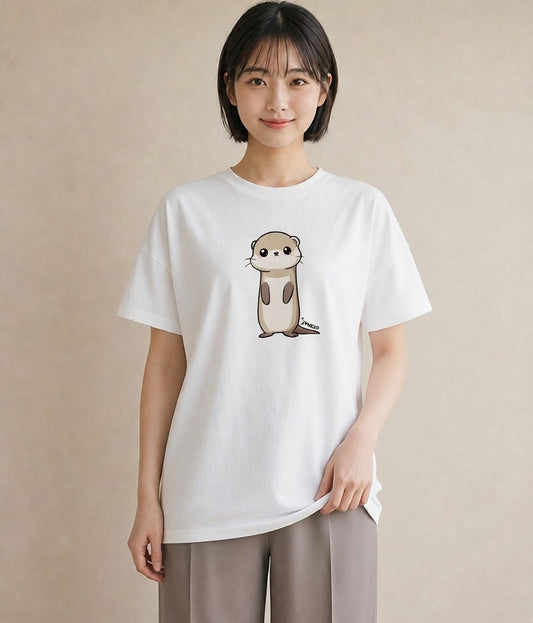 グラフィックTシャツ レディース フェレット ペット 動物 イラスト カフェコーデ 買い物 夏コーデ 白T YMAZO