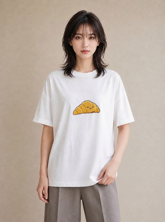 Tシャツ レディース クロワッサン 食べ物 フード イラスト カジュアル 親子 20代 白T YMAZO
