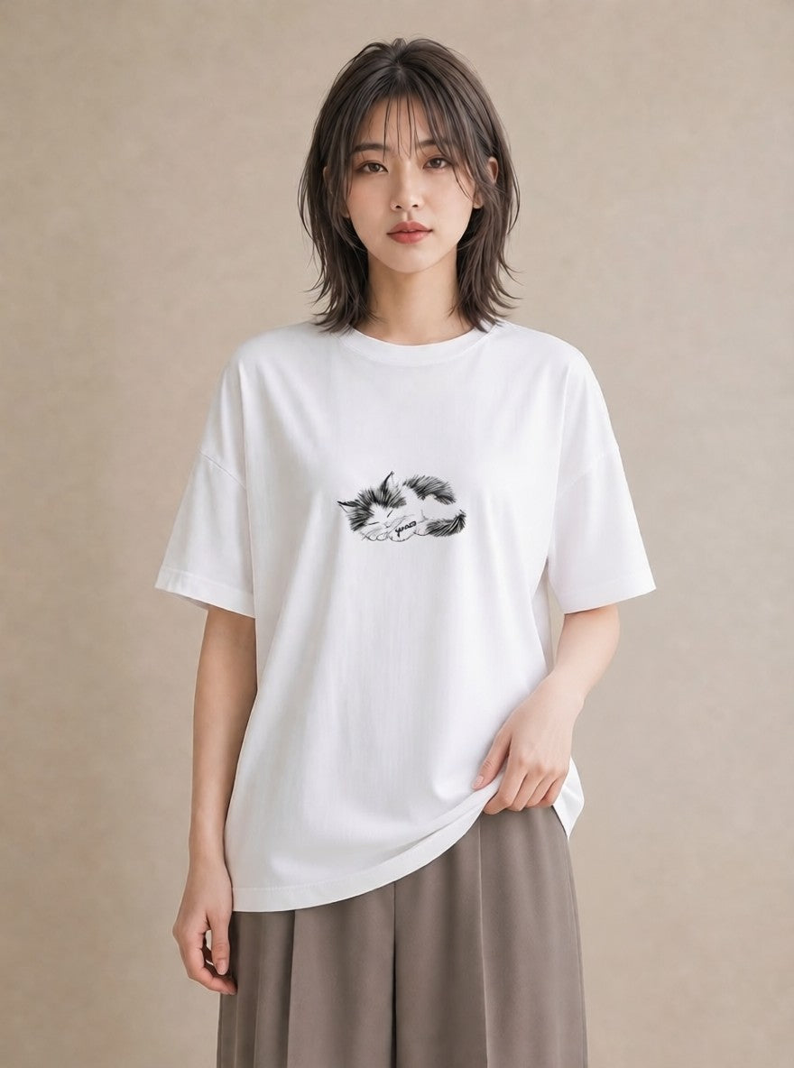 半袖Tシャツ レディース 猫 ねこ ネコ イラスト 女子会 お揃い 白T YMAZO