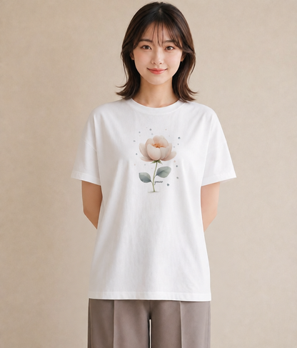 グラフィックTシャツ レディース 牡丹 花 花柄 イラスト フェミニン 親子 20代 白T YMAZO