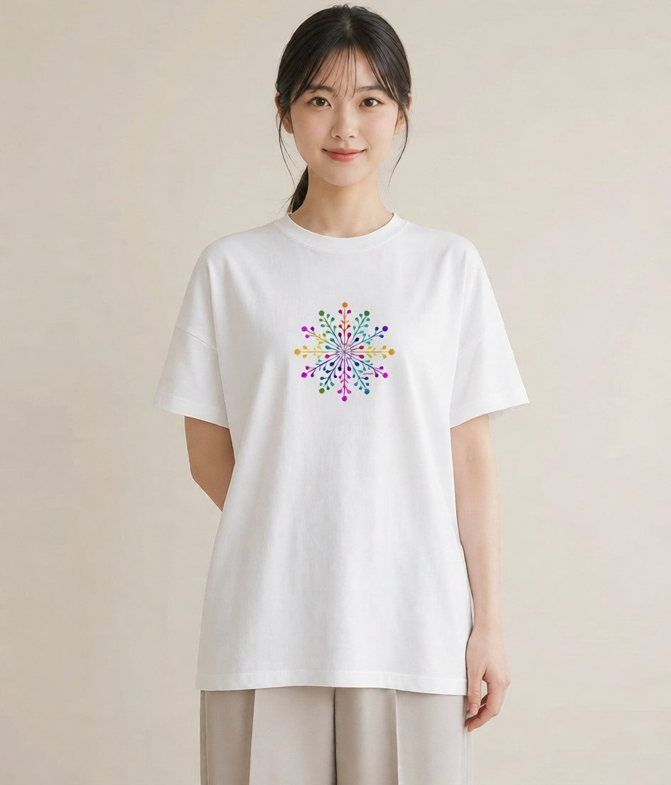 グラフィックTシャツ レディース 雪の結晶 星空 宇宙 イラスト ポップ デイリーウェア 休日 白T YMAZO