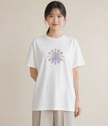 グラフィックTシャツ レディース 雪の結晶 星空 宇宙 イラスト ポップ デイリーウェア 休日 白T YMAZO
