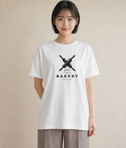 Tシャツ レディース パン ベーカリー イラスト ボタニカル レイヤード 友達ギフト 白T YMAZO