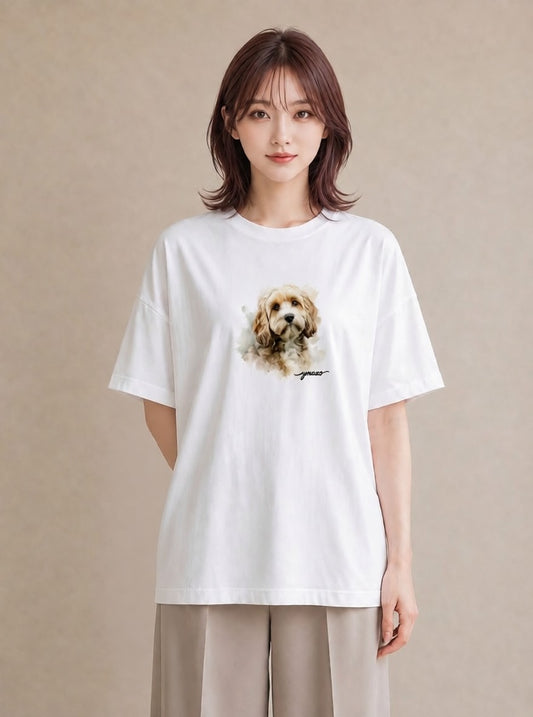 プリントTシャツ レディース わんちゃん 犬 いぬ イラスト デート 帰省 白T YMAZO