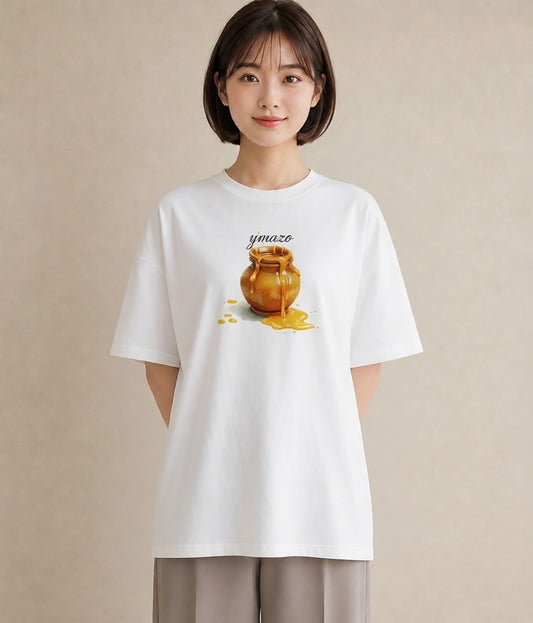 Tシャツ レディース はちみつ 食べ物 フード イラスト 手描き風 ルームウェア ギフト 白T YMAZO
