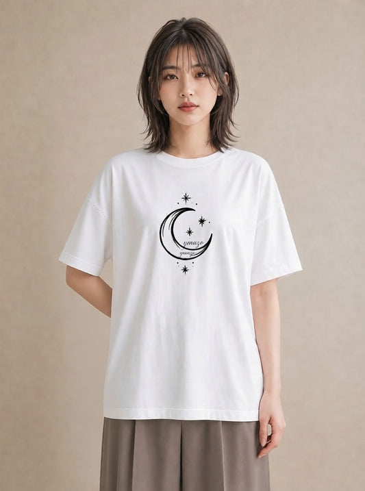 半袖Tシャツ レディース 月と星 星空 ムーン イラスト モード ビーチ デイリーウェア 白T YMAZO