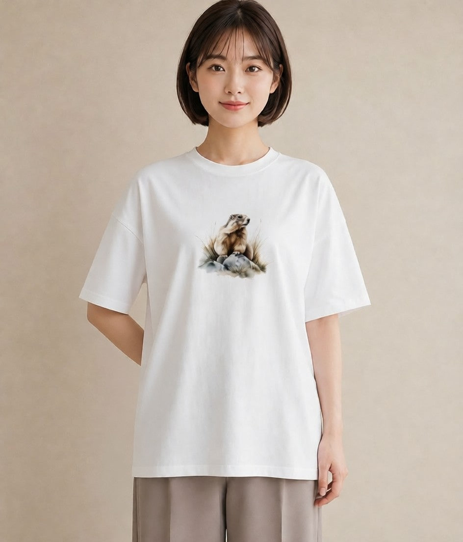 プリントTシャツ レディース フェレット ペット 動物 イラスト 韓国風 帰省 ラフ 白T YMAZO