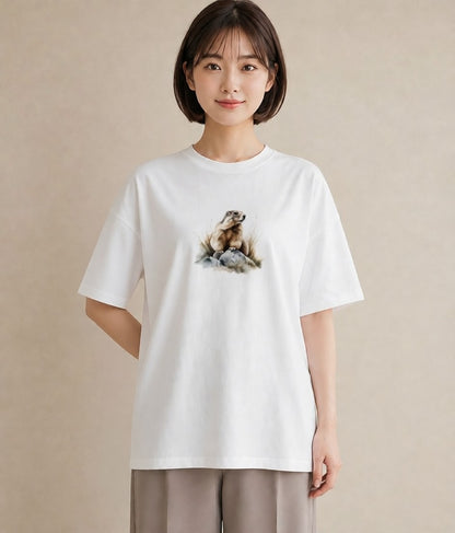 プリントTシャツ レディース フェレット ペット 動物 イラスト 韓国風 帰省 ラフ 白T YMAZO