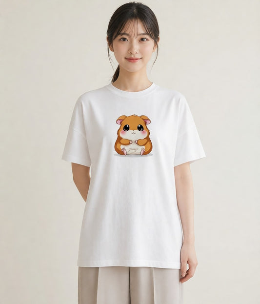Tシャツ レディース ハムスター ペット 動物 イラスト フェミニン 通学 誕生日プレゼント 白T YMAZO