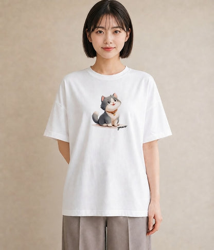 Tシャツ レディース マンチカン 猫 ねこ イラスト ユニーク 姉妹 送別ギフト 白T YMAZO