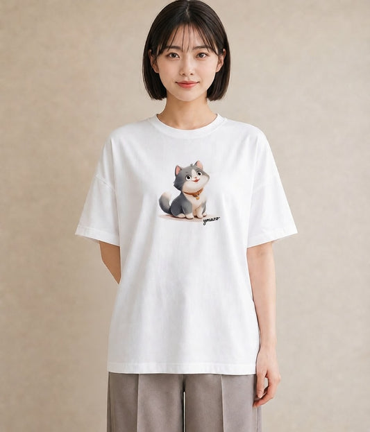 Tシャツ レディース マンチカン 猫 ねこ イラスト ユニーク 姉妹 送別ギフト 白T YMAZO