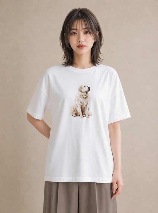 プリントTシャツ レディース 黒柴 犬 いぬ イラスト カフェコーデ 夏コーデ 通学 白T YMAZO