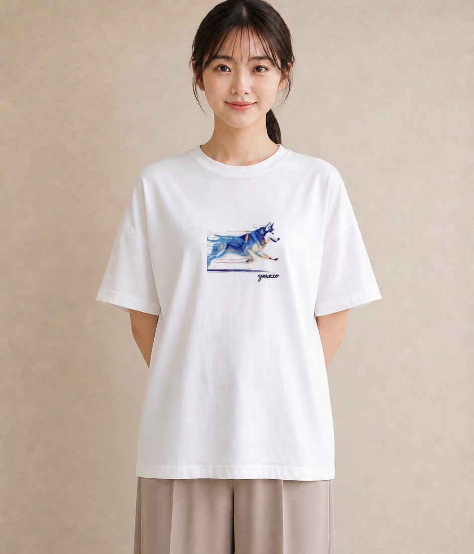 プリントTシャツ レディース シベリアンハスキー 犬 いぬ イラスト ミニマル 親子 20代 白T YMAZO