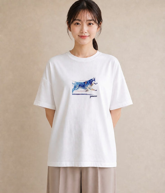 プリントTシャツ レディース シベリアンハスキー 犬 いぬ イラスト ミニマル 親子 20代 白T