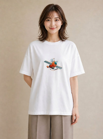 Tシャツ レディース ロケット 星空 宇宙 イラスト ミニマル 買い物 夏コーデ 白T YMAZO