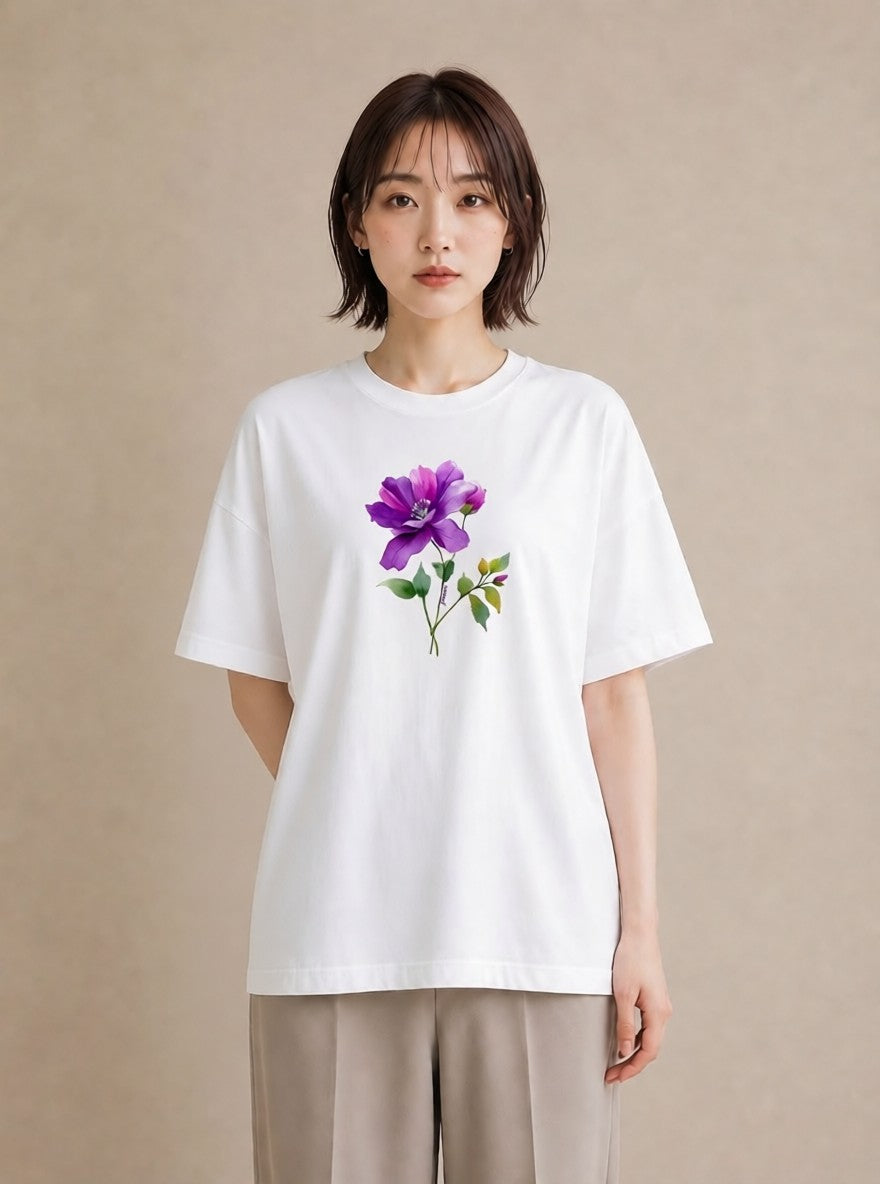Tシャツ レディース パンジー 花 花柄 イラスト きれいめカジュアル 休日 ペアコーデ 白T YMAZO