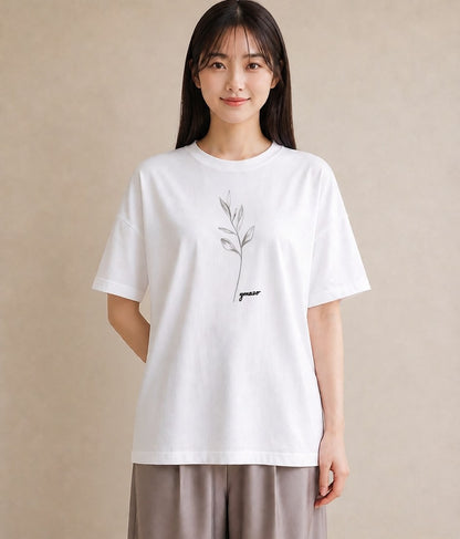 デザインTシャツ レディース 小花 花 フラワー イラスト 普段使い ビーチ デイリーウェア 白T YMAZO