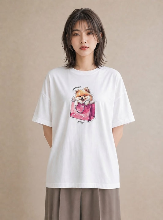 デザインTシャツ レディース ポメラニアン ポメ 犬 いぬ イラスト 北欧風 おしゃれギフト 社会人 白T