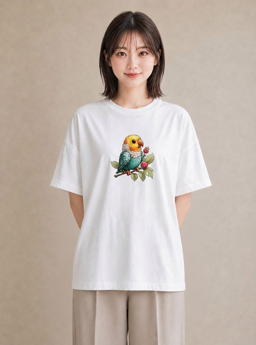 半袖Tシャツ レディース オカメインコ ペット 動物 イラスト 水彩風 母娘コーデ 自分用 白T YMAZO