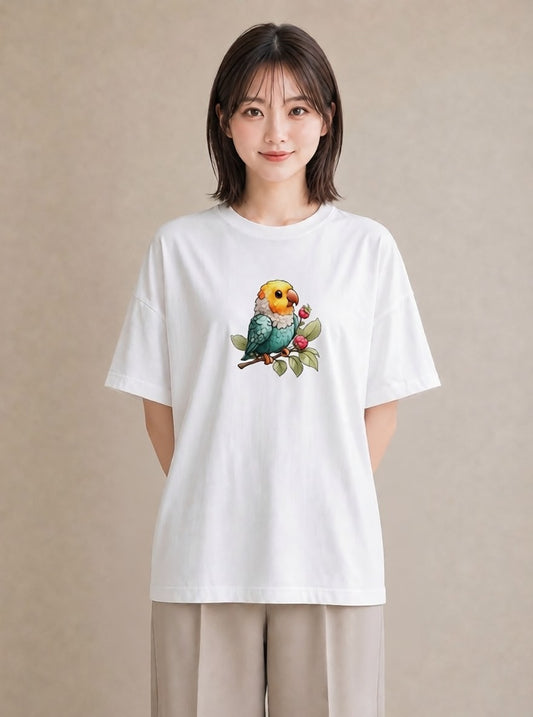 半袖Tシャツ レディース オカメインコ ペット 動物 イラスト 水彩風 母娘コーデ 自分用 白T YMAZO