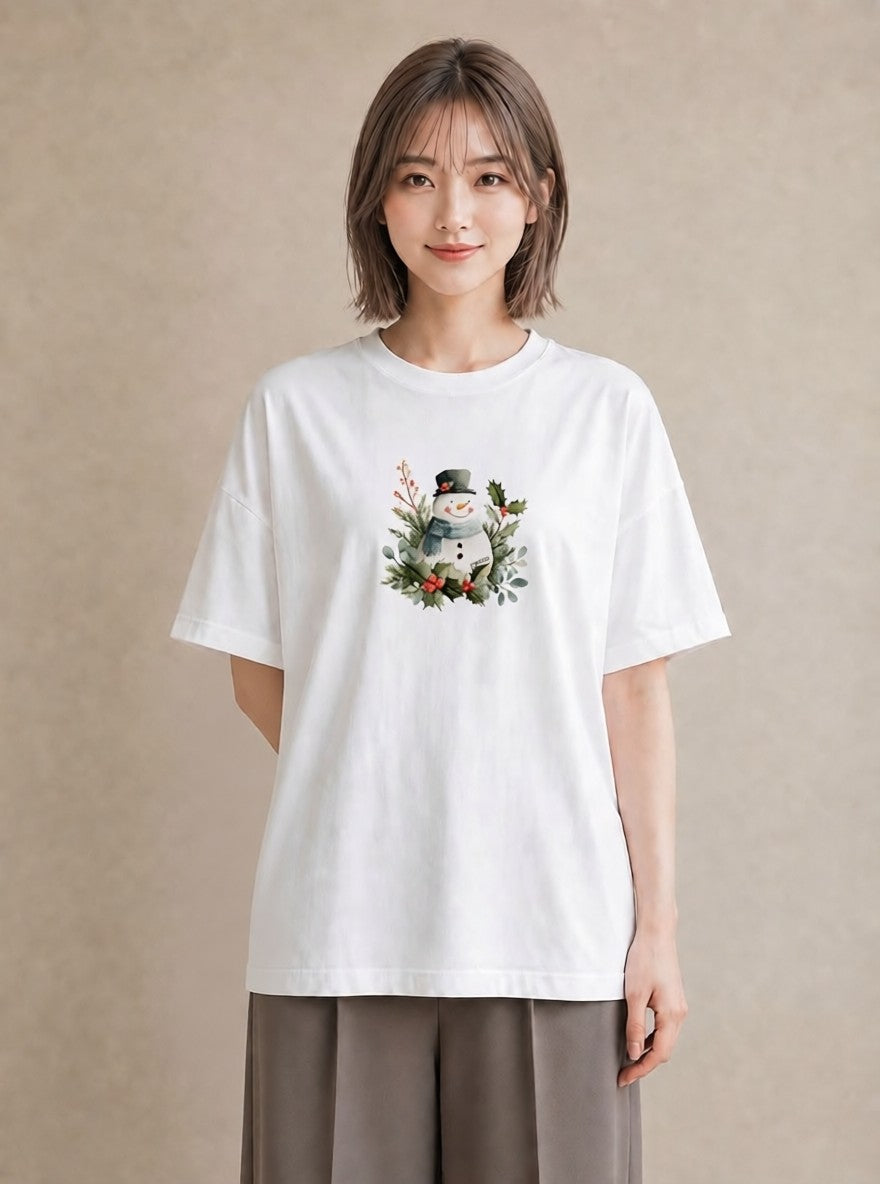 半袖Tシャツ レディース 雪 星空 宇宙 イラスト 個性的 母の日 ビーチ 白T YMAZO