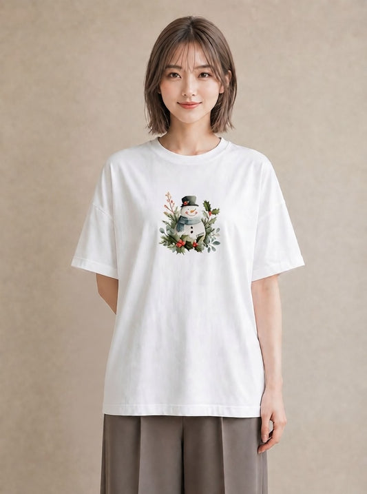 半袖Tシャツ レディース 雪 星空 宇宙 イラスト 個性的 母の日 ビーチ 白T YMAZO