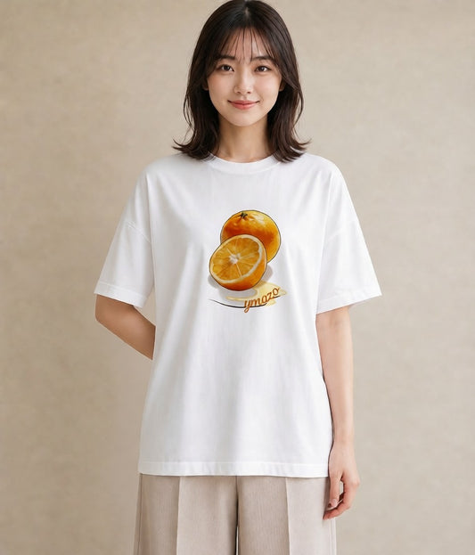 プリントTシャツ レディース みかん 食べ物 フード イラスト 水彩風 カフェ巡り 女子会 白T YMAZO