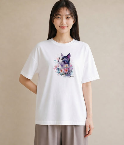 半袖Tシャツ レディース 三毛猫 みけねこ 三毛 猫 ねこ イラスト 旅行 母娘コーデ 白T YMAZO
