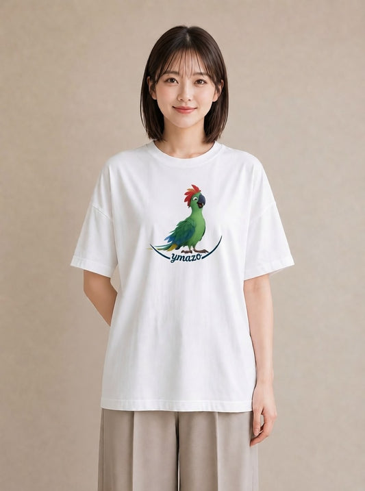 Tシャツ レディース ボタンインコ ペット 動物 イラスト モード 友達ギフト 部屋着 白T YMAZO