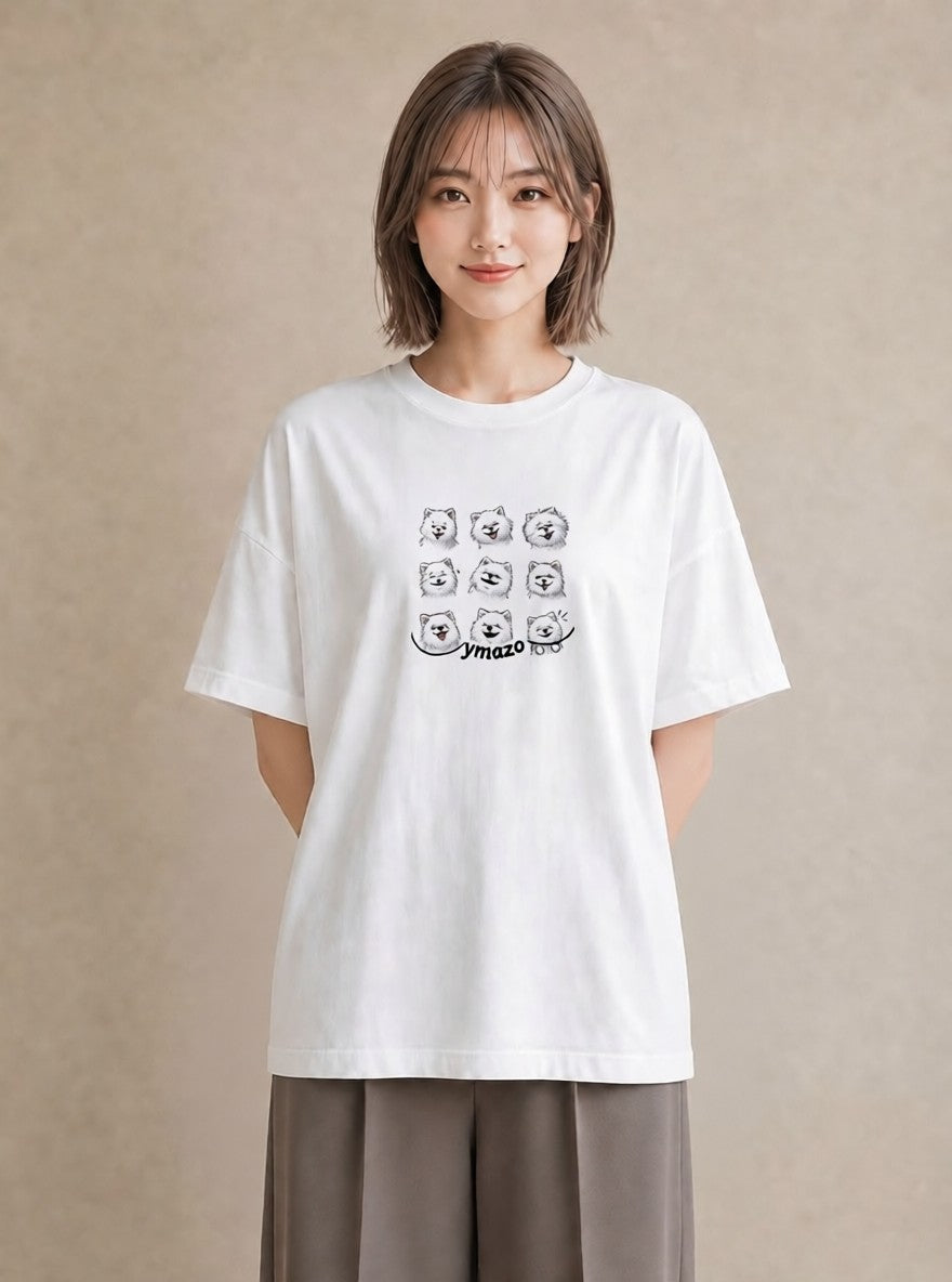 グラフィックTシャツ レディース ポメラニアン ポメ 犬 いぬ イラスト 抜け感 レイヤード 友達ギフト 白T YMAZO