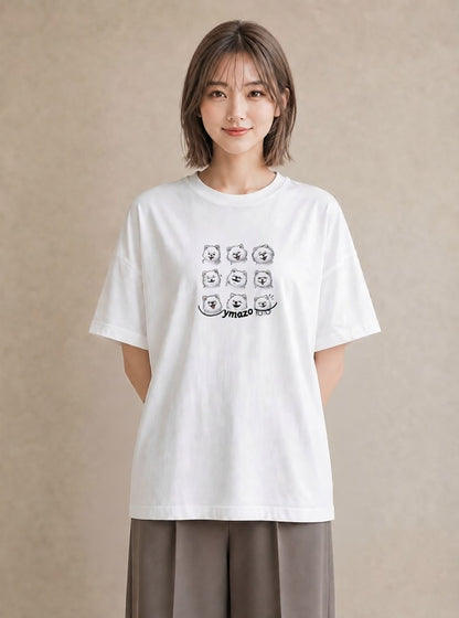 グラフィックTシャツ レディース ポメラニアン ポメ 犬 いぬ イラスト 抜け感 レイヤード 友達ギフト 白T YMAZO