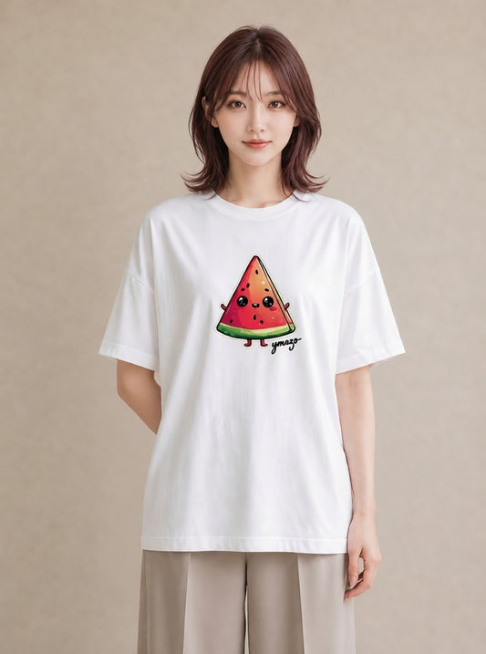 Tシャツ レディース すいか 食べ物 フード イラスト ミニマル デイリーウェア 休日 白T YMAZO