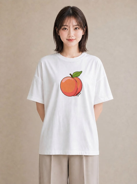 グラフィックTシャツ レディース もも 食べ物 フード イラスト 韓国風 カフェ巡り 女子会 白T YMAZO