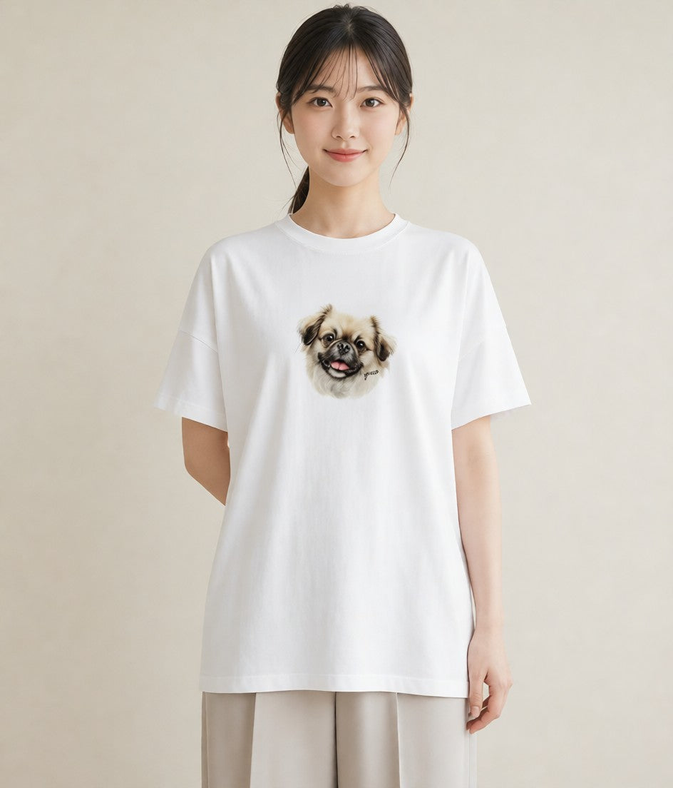 デザインTシャツ レディース 狆 犬 いぬ イラスト 淡色 週末コーデ 敬老の日 白T YMAZO