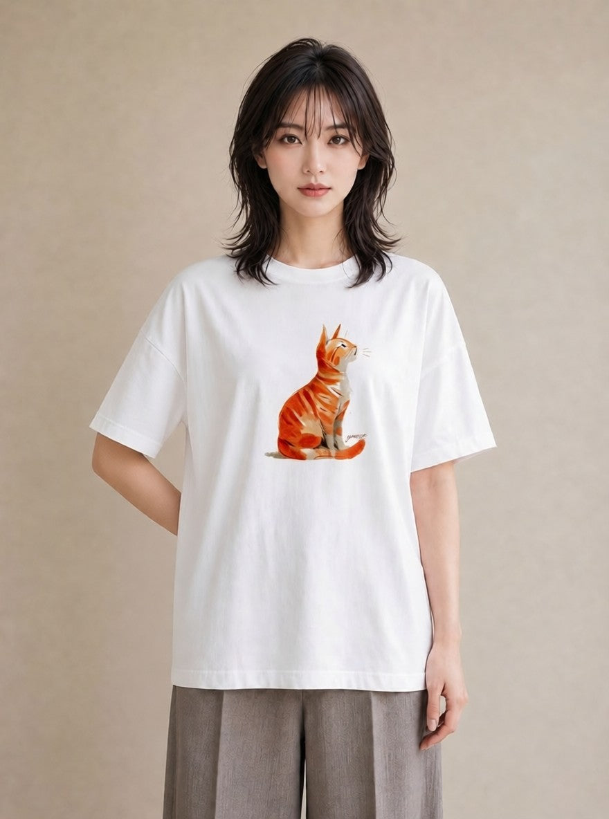 デザインTシャツ レディース ねこ 猫 ネコ イラスト お洒落 お出かけ 普段着 白T YMAZO