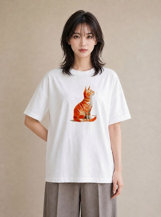デザインTシャツ レディース ねこ 猫 ネコ イラスト お洒落 お出かけ 普段着 白T YMAZO