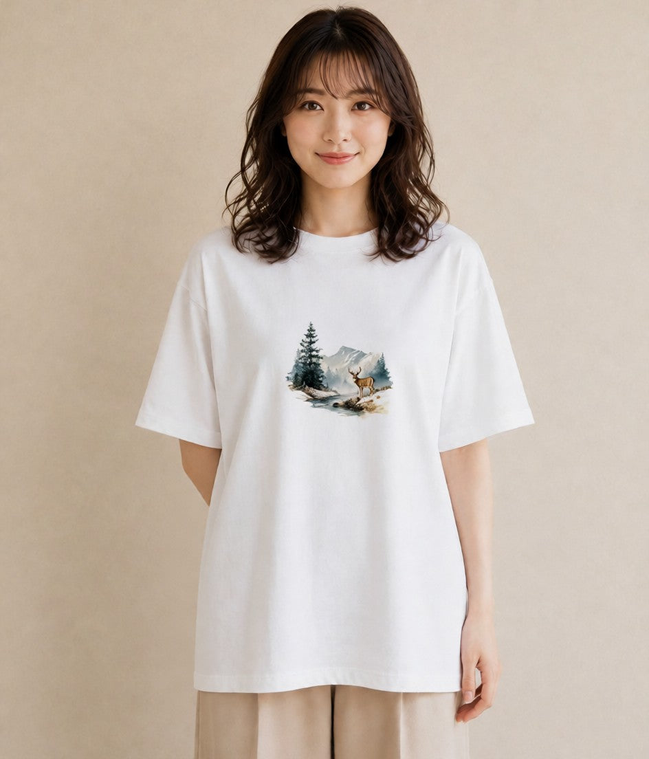 半袖Tシャツ レディース 山 星空 宇宙 イラスト 北欧風 春コーデ 姉妹 白T YMAZO