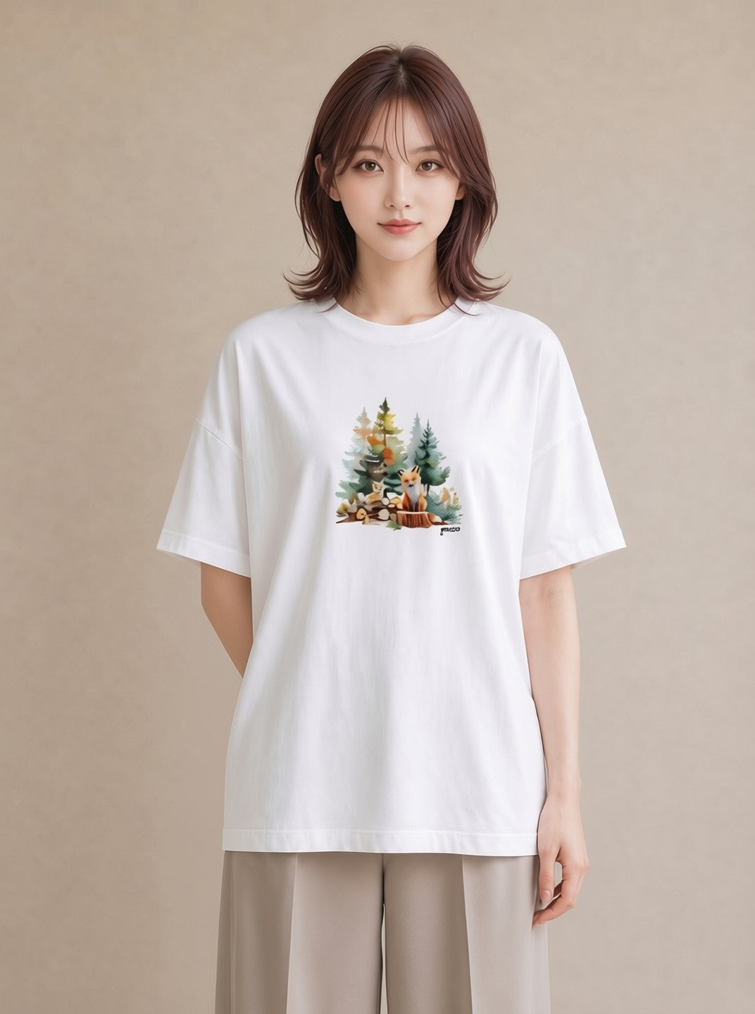 プリントTシャツ レディース 森 植物 ボタニカル イラスト ガーリー 買い物 夏コーデ 白T YMAZO