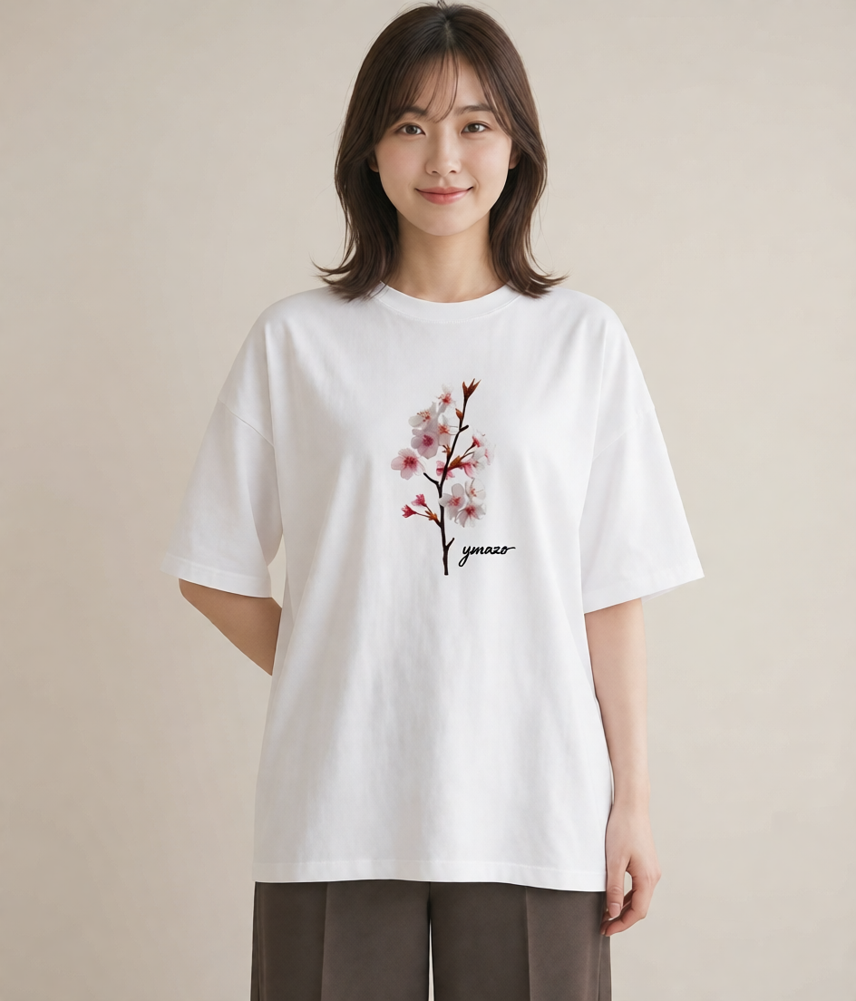 プリントTシャツ レディース さくら 桜 サクラ 花 花柄 イラスト 春服 ミセス 白T