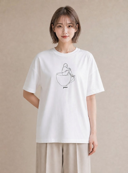 デザインTシャツ レディース コーヒー カフェ 珈琲 イラスト 韓国風 ママ カフェ服 白T YMAZO