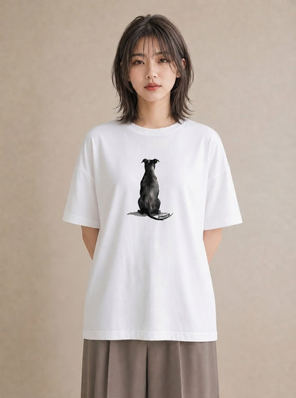 半袖Tシャツ レディース 犬 いぬ イラスト 線画 ミセス 春コーデ 白T YMAZO