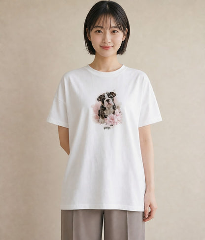 半袖Tシャツ レディース フレンチブルドッグ フレブル 犬 いぬ イラスト ラフカジュアル 春コーデ 姉妹 白T YMAZO