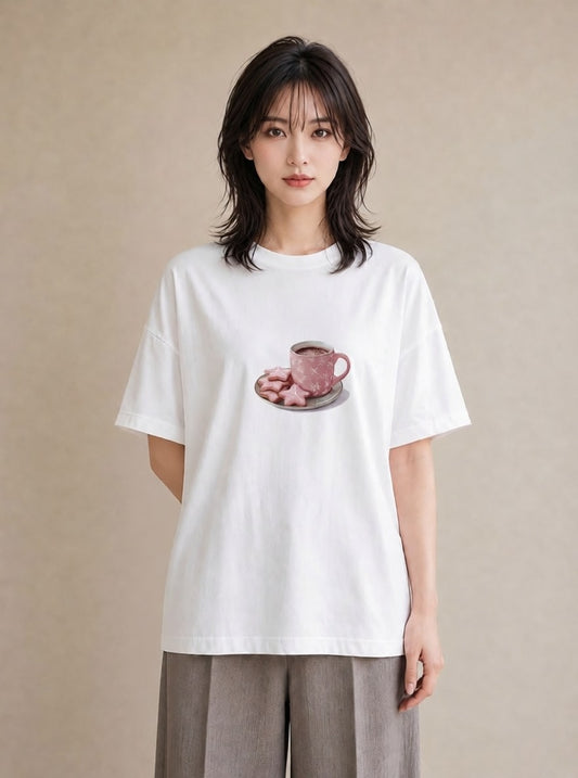 半袖Tシャツ レディース ココア 食べ物 フード イラスト ミセス 春コーデ 白T YMAZO