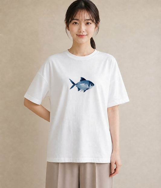半袖Tシャツ レディース メダカ ペット 動物 イラスト 韓国風 ミセス 春コーデ 白T YMAZO