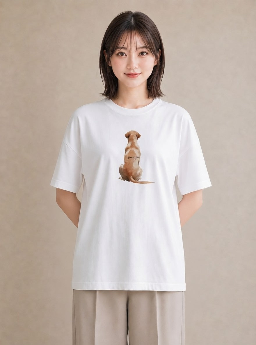 デザインTシャツ レディース わんちゃん 犬 いぬ イラスト ラフカジュアル 女性 旅行用 白T YMAZO