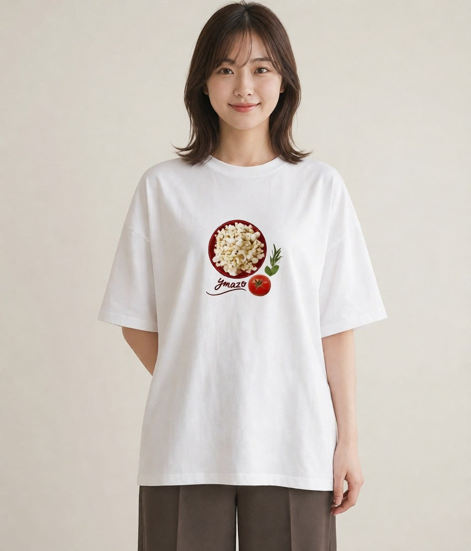半袖Tシャツ レディース ポップコーン 食べ物 フード イラスト ヴィンテージ風 母の日 ビーチ 白T YMAZO