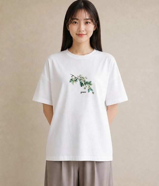 Tシャツ レディース 葉っぱ 植物 ボタニカル イラスト ミニマル 海 カフェ巡り 白T YMAZO