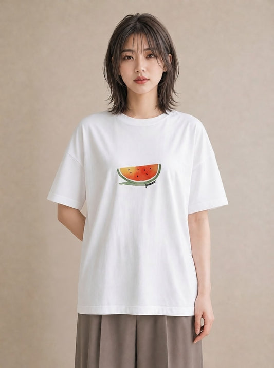 プリントTシャツ レディース メロン 食べ物 フード イラスト レトロ 親子 20代 白T YMAZO