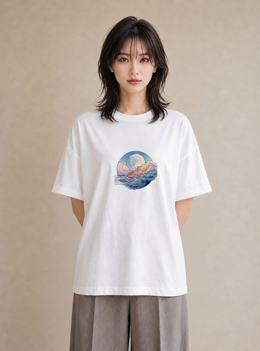 グラフィックTシャツ レディース 空 星空 宇宙 イラスト ラフ 春コーデ 姉妹 白T YMAZO